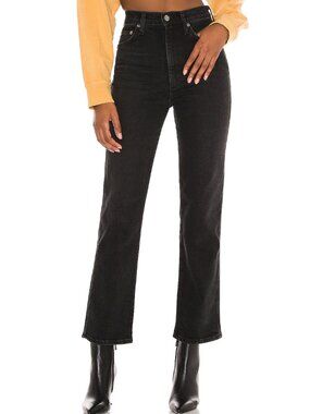 NWOT $218 AGOLDE PINCH WAIST HIGH-RISE KICK FLARE BLACK DENIM JEANS SIZE 27